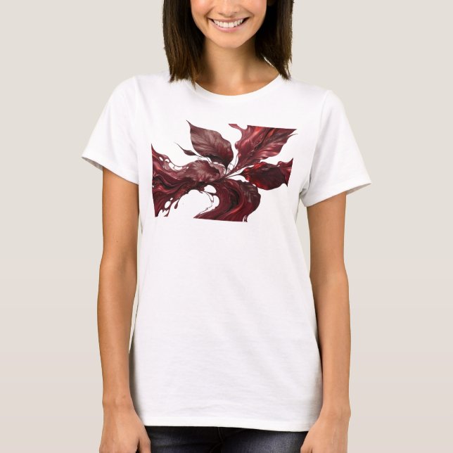 Camiseta Impresión creativa de hojas abstractas rojas de mo (Anverso)