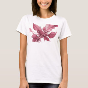 Camiseta Impresión Creativa de Hojas Abstractas Rosadas Fre