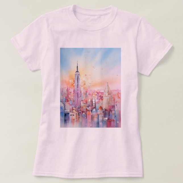 Camiseta Impresión de acuarela, ciudad de Nueva York, camis (Diseño del anverso)