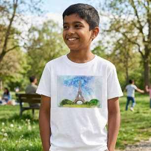 Camiseta Impresión de Arte de Acuarela de la Torre Eiffel d