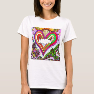Camiseta Impresión de arte de corazón de arcoíris psicodéli