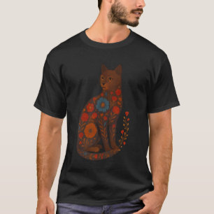Camiseta Impresión de arte de gato floral decorativo