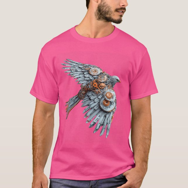 Camiseta Impresión de arte de Ilustracion de aves mecánicas (Anverso)