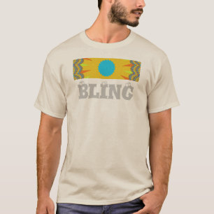 Camiseta Impresión de Arte de Mandala Cian y Dorado