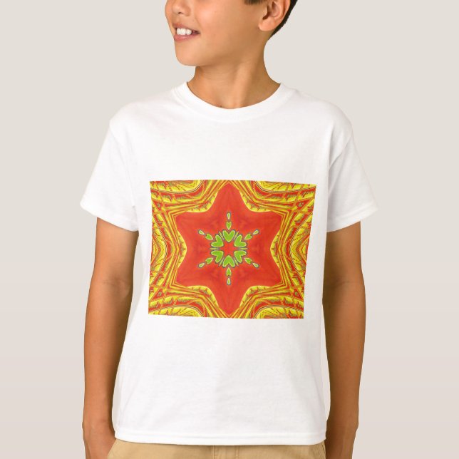 Camiseta Impresión de arte de Mandala verde de oro rojo (Anverso)