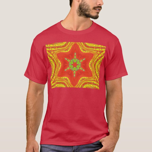 Camiseta Impresión de arte de Mandala verde de oro rojo (Anverso)