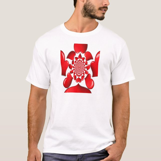 Camiseta Impresión de arte de patrones románticos de corazo (Anverso)
