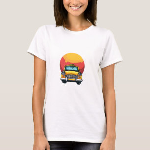 Camiseta Impresión de arte de taxi amarillo mostaza retro s