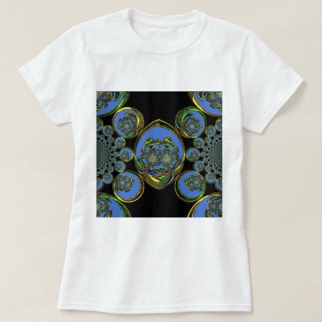 Camiseta Impresión de arte en Kaleidoscope azul y amarillo (Diseño del anverso)