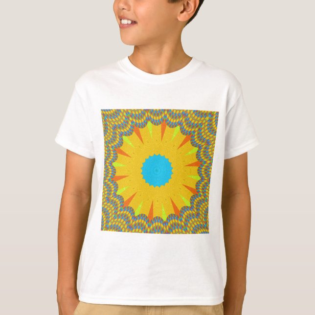 Camiseta Impresión de arte en mandarina cian y oro (Anverso)
