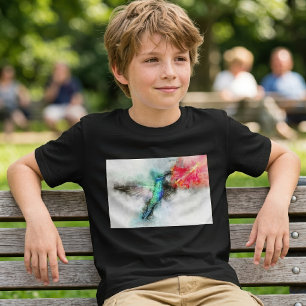 Camiseta Impresión de Arte Floral Acuarela de Colibrí Vibra