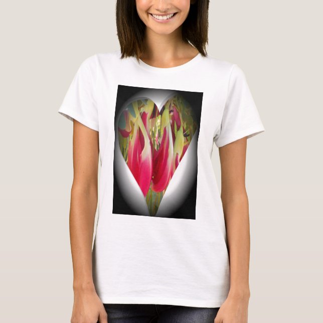 Camiseta Impresión de arte floral cardíaco (Anverso)