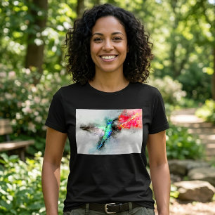 Camiseta Impresión de Arte Floral de Acuarela de Colibrí Vi