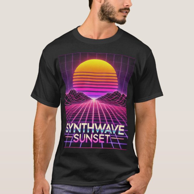 Camiseta Impresión de arte futurista de Synthwave Sunset Re (Anverso)