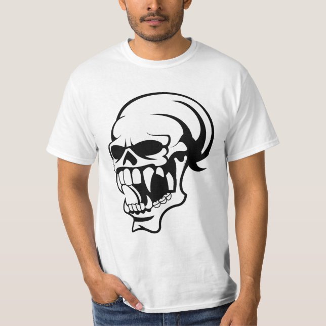 Camiseta Impresión de B y W asombrosa calavera aterradora - (Anverso)