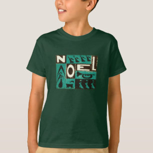 Camiseta Impresión de bloques de vintage de noel verde