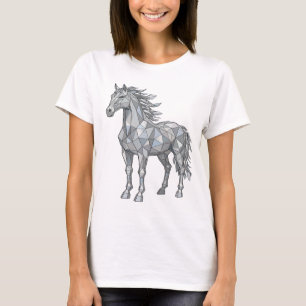 Camiseta Impresión de caballo gris LOW POLY con estilo