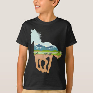 Camiseta Impresión de caballos con el paisaje de caballos L