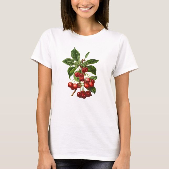Camiseta Impresión de cerezas rojas botánicas vintage (Anverso)