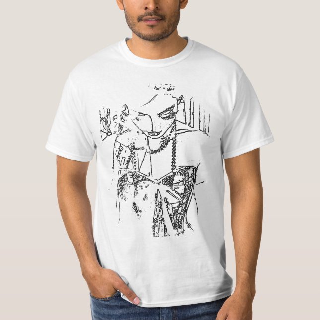 Camiseta impresión de contorno blanco y negro de pose sexy  (Anverso)