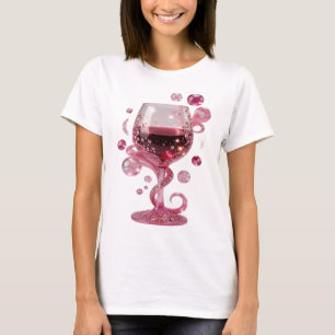 Camiseta Impresión de copa de vino rosa de plata moderna