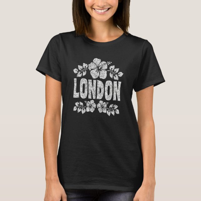 Camiseta Impresión de flores de Londres blancas desgastadas (Anverso)
