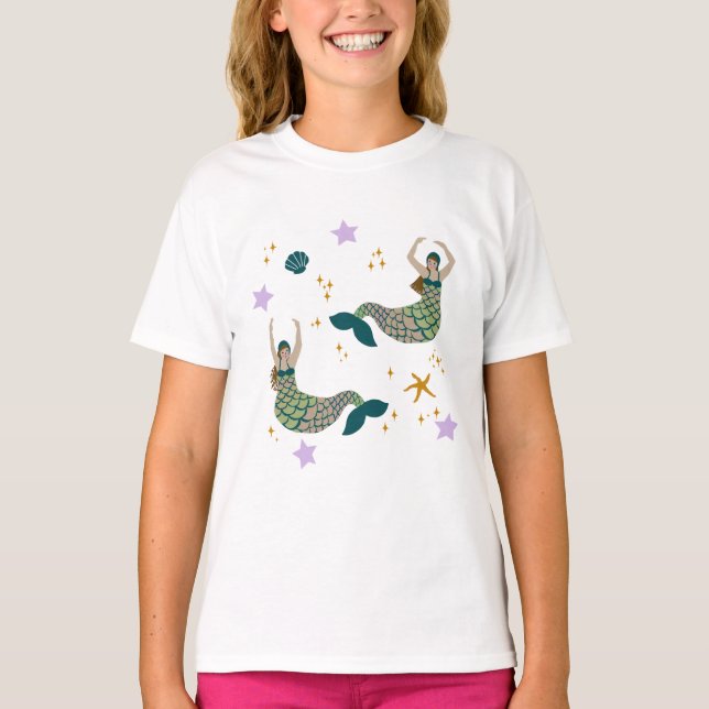 Camiseta Impresión de Ilustracion de tema de Sirena moderna (Anverso)