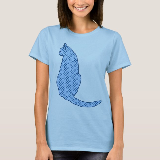 Camiseta Impresión de kimono azul para gato japonés (Anverso)