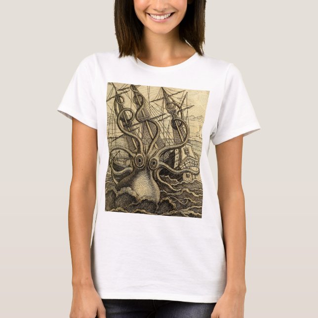 Camiseta Impresión de Kraken de época (Anverso)