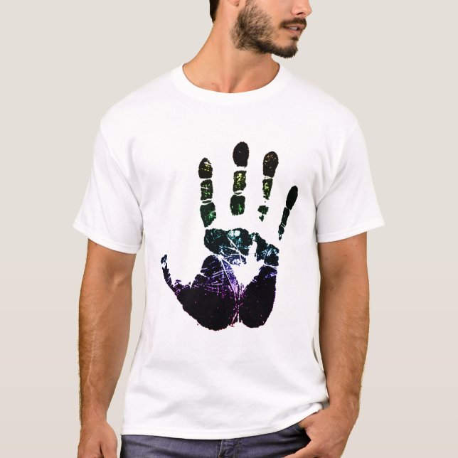 Camiseta impresión de la mano del arco iris (Anverso)