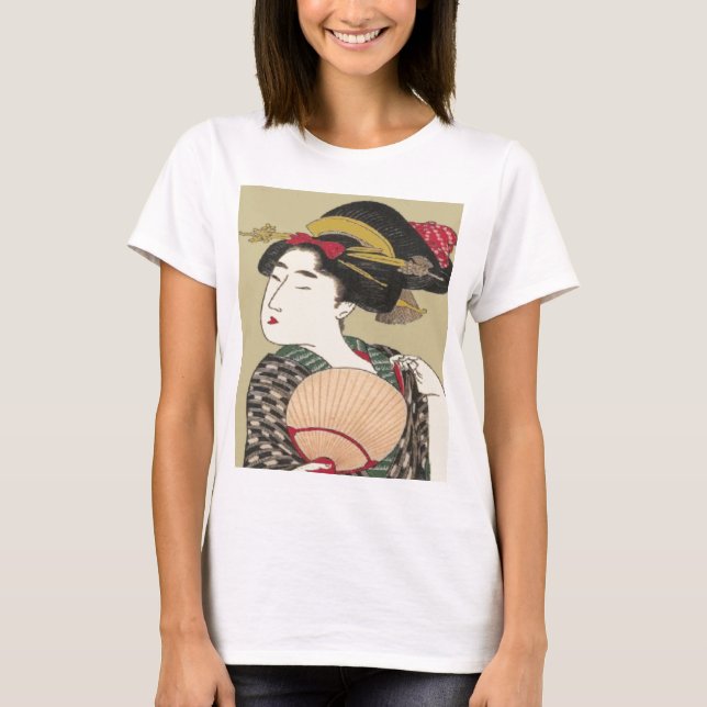 Camiseta impresión de la postal del geisha (Anverso)