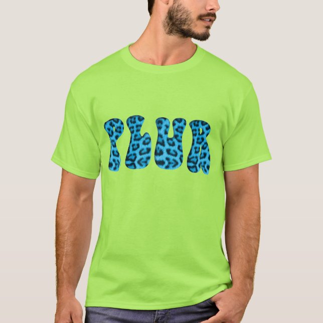 Camiseta Impresión de leopardo azul "PLUR" (Anverso)
