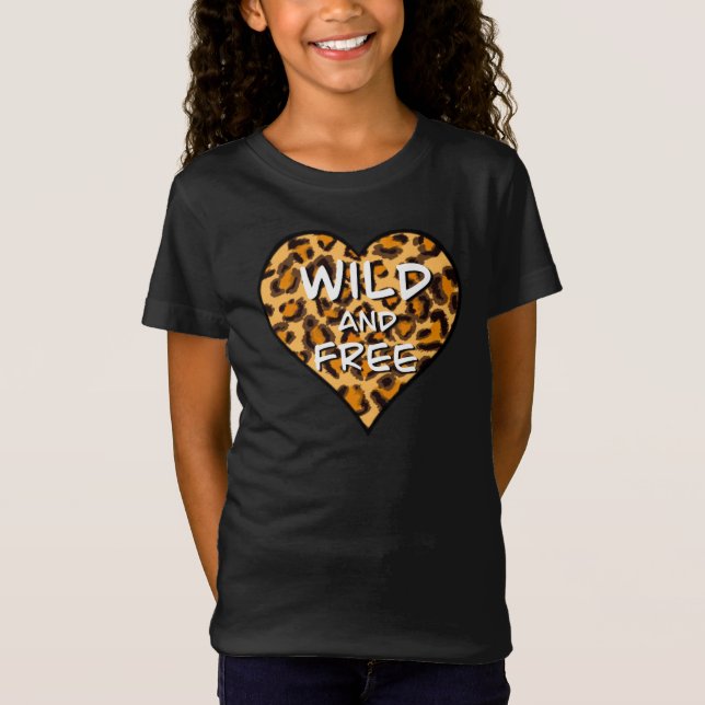 Camiseta Impresión de leopardo | corazón salvaje y libre |  (Anverso)