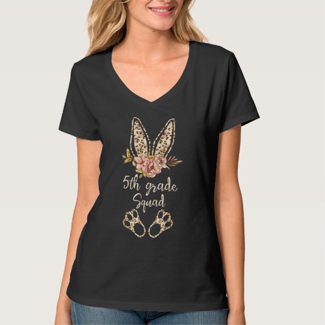Camiseta Impresión de leopardo de conejo de pascua de quint (Anverso)
