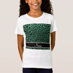 Camiseta Impresión de leopardo verde de purpurina de menta