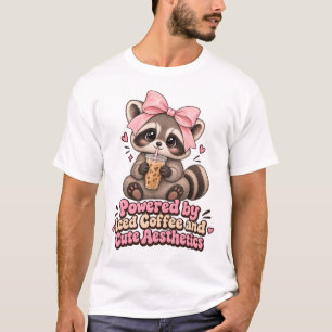 Camiseta Impresión de mapache coqueta linda bebiendo café h