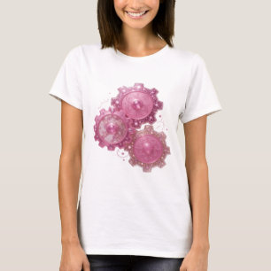 Camiseta Impresión de máquina de engranaje rosa de plata cr