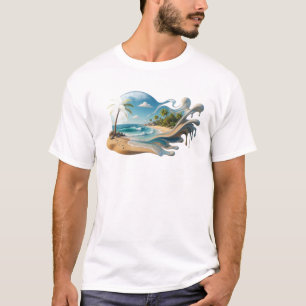 Camiseta Impresión de moda abstracta de playa en negrita