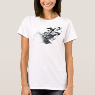 Camiseta Impresión de moda de pájaros abstractos plateados 