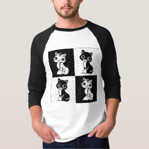Camiseta Impresión de monograma de gato blanco negro