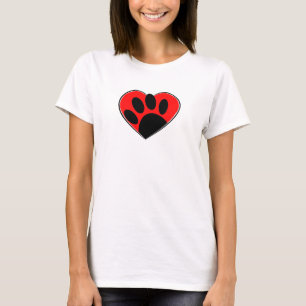 Camiseta Impresión De Pata De Perro Y Corazón Rojo