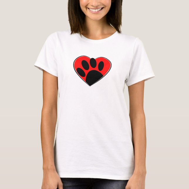 Camiseta Impresión De Pata De Perro Y Corazón Rojo (Anverso)