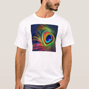Camiseta Impresión de plumas de pavo real coloridas