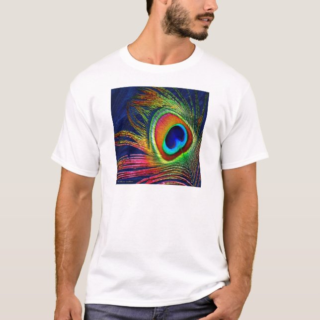Camiseta Impresión de plumas de pavo real coloridas (Anverso)