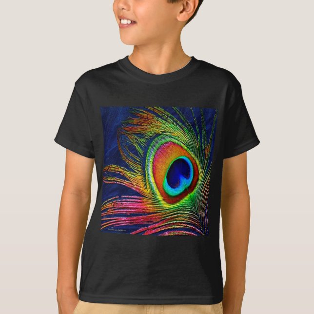 Camiseta Impresión de plumas de pavo real coloridas (Anverso)