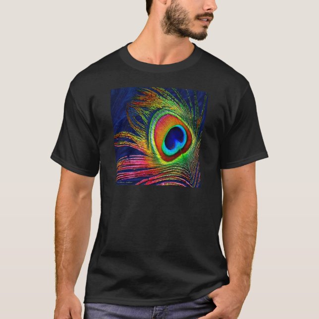 Camiseta Impresión de plumas de pavo real coloridas (Anverso)