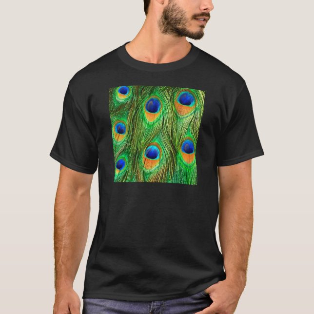 Camiseta Impresión de plumas de pavo real coloridas (Anverso)