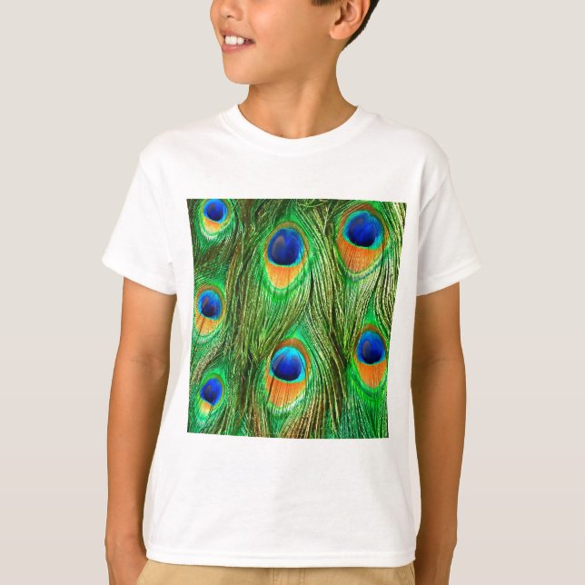 Camiseta Impresión de plumas de pavo real coloridas (Anverso)