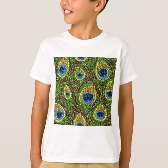 Camiseta Impresión de plumas de pavo real coloridas (Anverso)