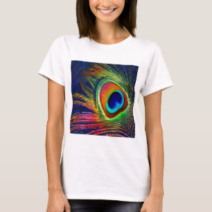 Camiseta Impresión de plumas de pavo real coloridas